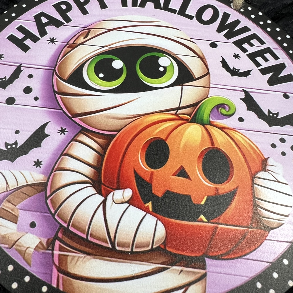 Handmade Decorative Purple Halloween Mummy Pumpkin Wall Hanging Festive Spooky
